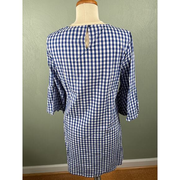 Chelsea & Theodore Women Small Checkered Bell Sleeve Floral Embroidered Dress - Picture 2 of 11